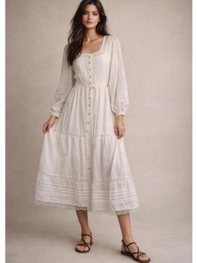 Caroline Constas White Lace Embroidery Maxi Dress Size XS Extra Small